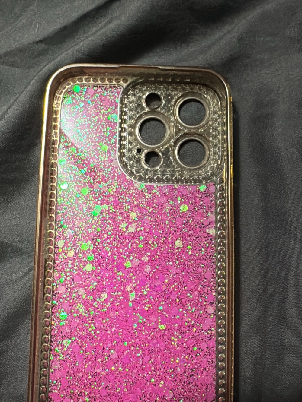 Glitter Pink Protective Phone Case with Green Sparkle Accents iPhone 15 promax